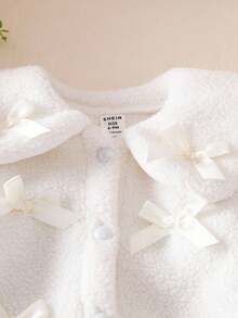 SHEIN 2pcs Baby Girl Winter White Fluffy Long Sleeve Top + Red Plaid Skirt Set Baby Girl Plaid Skirt Fall - Beige - View 4