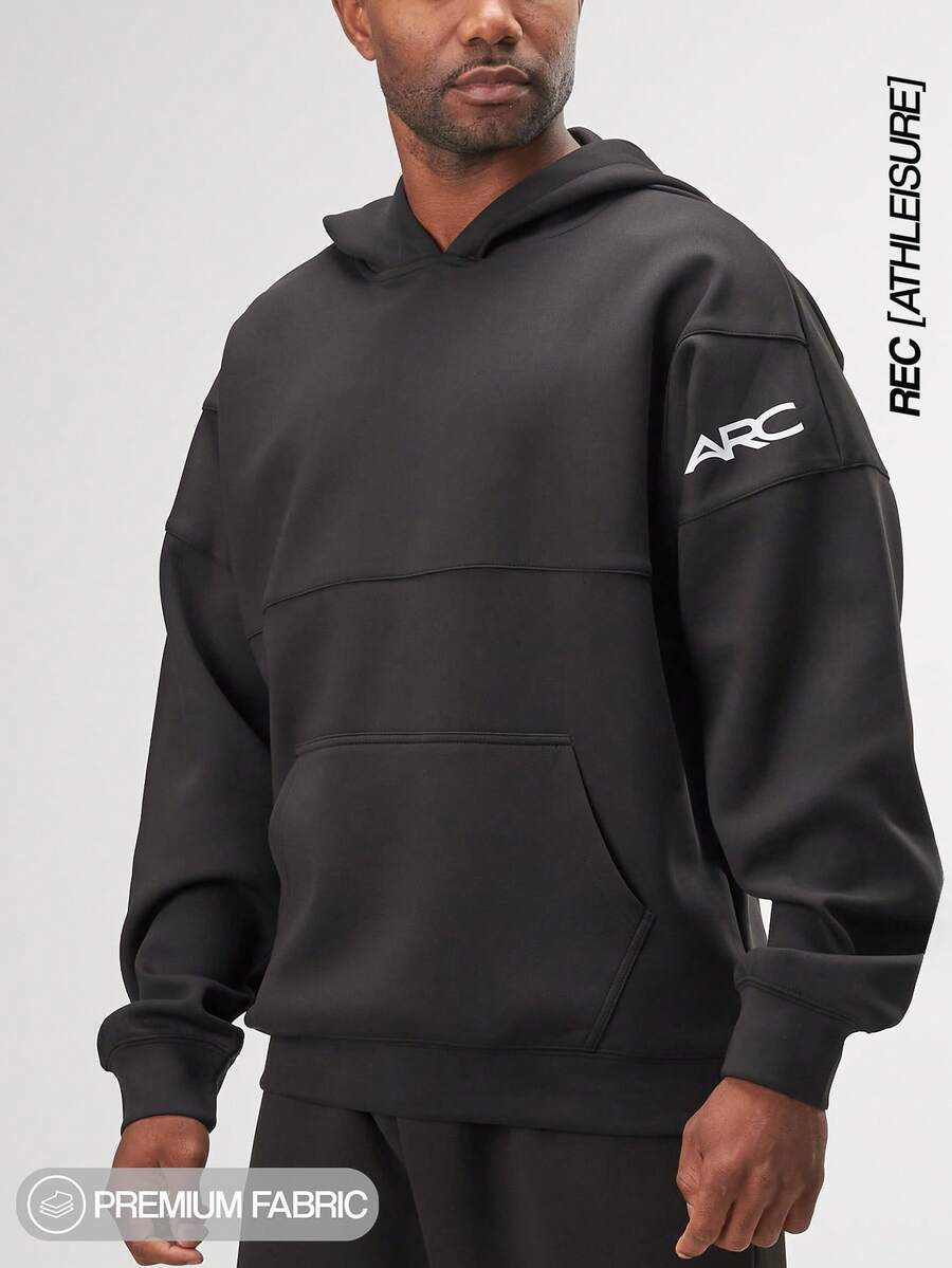 ARC Men's Oversized Drop-Shoulder Hoodie Pockets Casual Gym Autumn Spring - Black - View 1