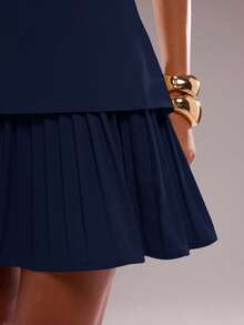 SHEIN BAE 简约纯色束腰抹胸女式迷你连衣裙 - 藏蓝色 - 查看 7