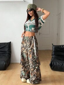 Coolane Women's All-Season Going Out Festival Tree Branch Pattern Homecoming Game Day Embroidered Graphics Baggy Cargo Pants Y2k Old Money Streetwear