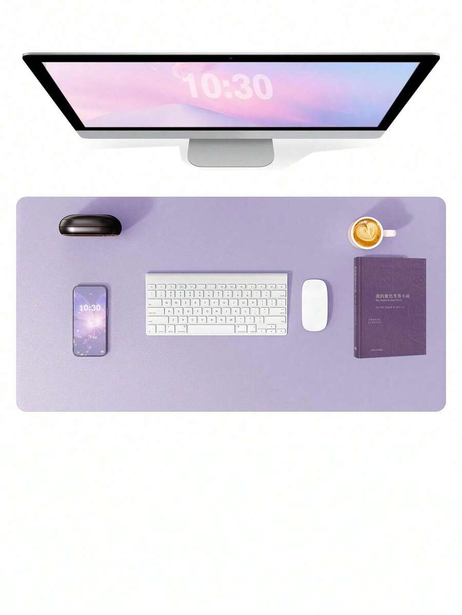SHEIN 1 件皮革桌垫、皮革鼠标垫、电脑键盘一体式桌垫、大号鼠标垫、笔记本电脑游戏桌垫、高端桌垫、皮革书写和学习防脏、清洁办公桌、防滑护眼皮革桌垫、大号鼠标垫、防滑桌垫、防水 PU 皮革办公桌保护垫、书写垫、适用于办公室和家庭（浅紫色）、耐磨易清洁皮垫、安静、适用于男士、女士员工福利 - 彩色 - 查看 1