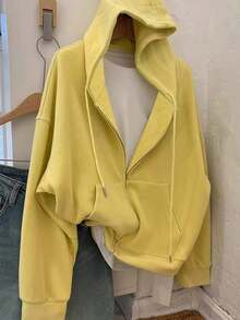 SHEIN 女士宽松休闲开襟卫衣 - 黃色 - 查看 1