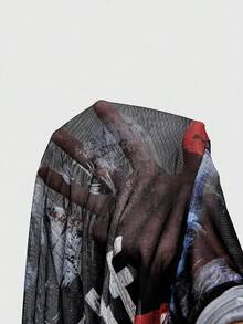 The Conjuring X ROMWE Horror Halloween Figure Graphic Mesh Sheer High Slit Dress - Multicolor - View 6