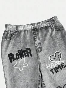 Bộ quần ống loe denim giả cho bé gái tuổi teen, thường ngày, giản dị, đường phố, màu đen, dài tay bó sát - màu đen - Xem 3