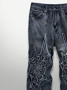 NEON BLANC 男士休闲宽松梭织蜘蛛网印花牛仔裤，街头风格，Emo风格