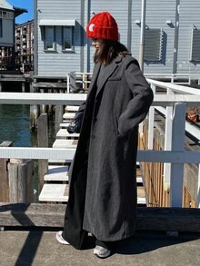 DAZY Damen Herbst/Winter Mantel mit langem Kragen - Grau - Übersicht 2