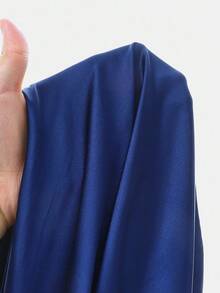 Pitira 女孩派对礼服下摆荷叶边侧开衩大腿缎面单肩伴娘礼服优雅正式晚会舞会婚礼宾客礼服适合毕业典礼、晚宴派对礼服 - 藏蓝色 - 查看 8