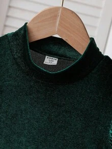Elladie kids 3pcs/Set Elegant Stylish Young Girls Outfit, Includes Furry Vest, Velvet Pearl Embellished Turtleneck Dress, And Hat, Suitable For Parties, Christmas And Other Occasions, Autumn/Winter Fall Princess Halloween/Christmas Party Dresses For Vacation Autumn And Winter - Green - View 7