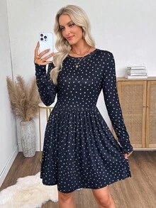SHEIN LUNE 女式碎花圆领长袖短款连衣裙 - 彩色 - 查看 4