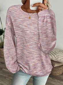 SHEIN LUNE Women's Colorful Waffle Knit Pullover Sweatshirt, Autumn,Fall - Pink - View 7