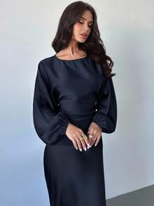 Firerie Women's New Elegant Romantic Casual Urban Commute Elegant Fashion Versatile Round Neck Batwing Long Sleeve Blouse, Suitable For Teachers, Autumn - Navy Blue - View 4