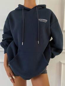 DAZY 全新秋季女式保暖内衬宽松休闲运动衫连帽衫，保暖内衬 - 藏蓝色 - 查看 8