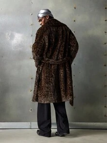 NEON BLANC Men's Casual Solid Color Minimalist Fluffy Long Sleeve Faux Fur Coat, Daily Wear, For Fall Winter - Bronze - View 2