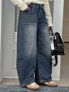 Dazy Kids Tween 女童休闲破洞喇叭牛仔裤 - 深色水洗藍 - 查看 1