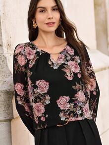 EMERY ROSE Floral Print Lantern Sleeves Blouse - Multicolor - View 8