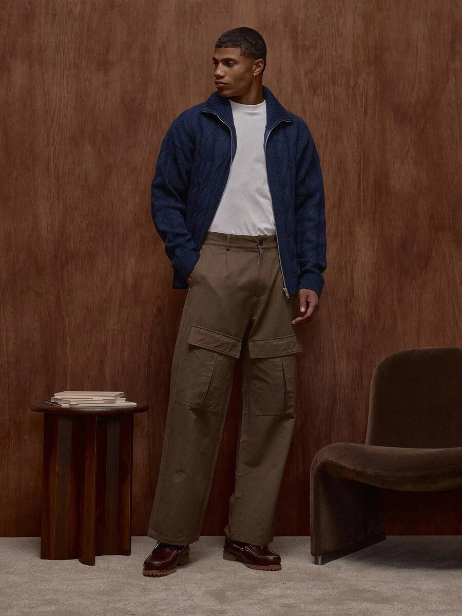 Musero Loose Fit Twin Cargo Pocket Style Trouser Button Fastening Fall/SPRING SUMMER - Army Green - View 1