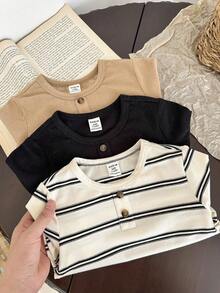 LMoss Kids LMoss   3pcs Baby Boy Knitted Solid Striped Crew Neck Top Set,Herbst Outfit,Long Sleeve Shirts,Long Sleeve Tops,T-Shirt Fall Winter