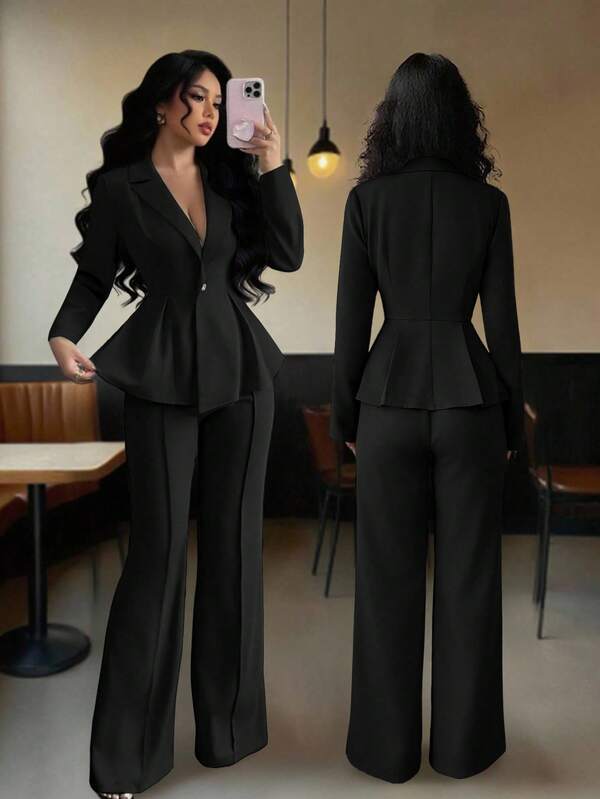 Elenzga Elegant Waist Cinching Suit, Fashionable Commuter Flared Slimming Pants, Suitable For Holidays, Dates, Independence Day, Women's Teacher Attire