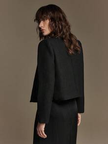 Ontre 2025 New Modern Urban Style Oblique Placket Jacket, Thick Tweed Fabric For Winter, Small Round Collar, Long Sleeve, Loose Shoulder Silhouette, Side Seam Pockets, Women's Business Casual Blazer, Suitable For Business, Commute, And Daily Wear, Autumn