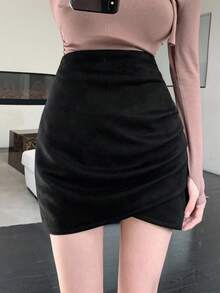 DAZY 女式交叉下摆紧身裙秋季半身裙