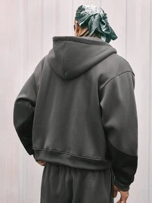 AXEPEAK Sudadera con capucha casual y versátil para hombres con parches de color contrastante, de felpa, para otoño e invierno