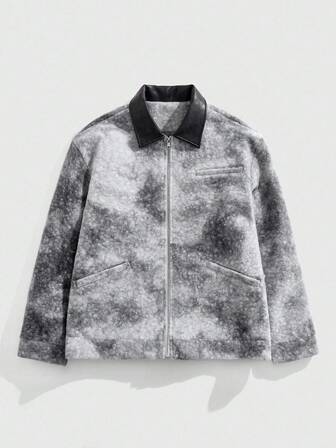 Street Life Herren Jacke mit Umlegekragen, Patchwork, Batik-Muster, Langarm, Reißverschluss Vorderseite, Lässig, Herbst