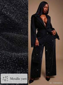 SHEIN SXY Plus Size Women's Elegant Shiny High-Waisted Straight Leg Black Dress Pants, Suitable For Party In Autumn & Winter