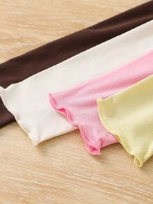 SHEIN LMoss Kids Áo thun dệt kim cổ lọ viền rau diếp LMoss Young Girl 4 món, đa năng, thích hợp mặc thường ngày và đi học vào mùa thu đông - Cà phê nâu - Xem 3