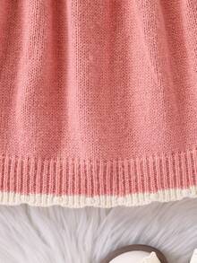 SHEIN Vintaside Kids 女宝宝粉色圆领针织毛衣裙，适合外出，秋冬季