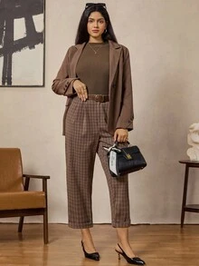 Zelara Plus Size Women Retro Plaid Casual Commuter Pants Plaid Pants Paper Bag Pants Brown Pants For Women Checkered Pants Cropped Plaid Pants Brown Pants All Clothes For Women Winter Clothes For Women Brown Pants Women's Winter Clothes Fall Clothes For Women Thanksgiving Outfit For Women Casual Dresses For Women Cropped Pants