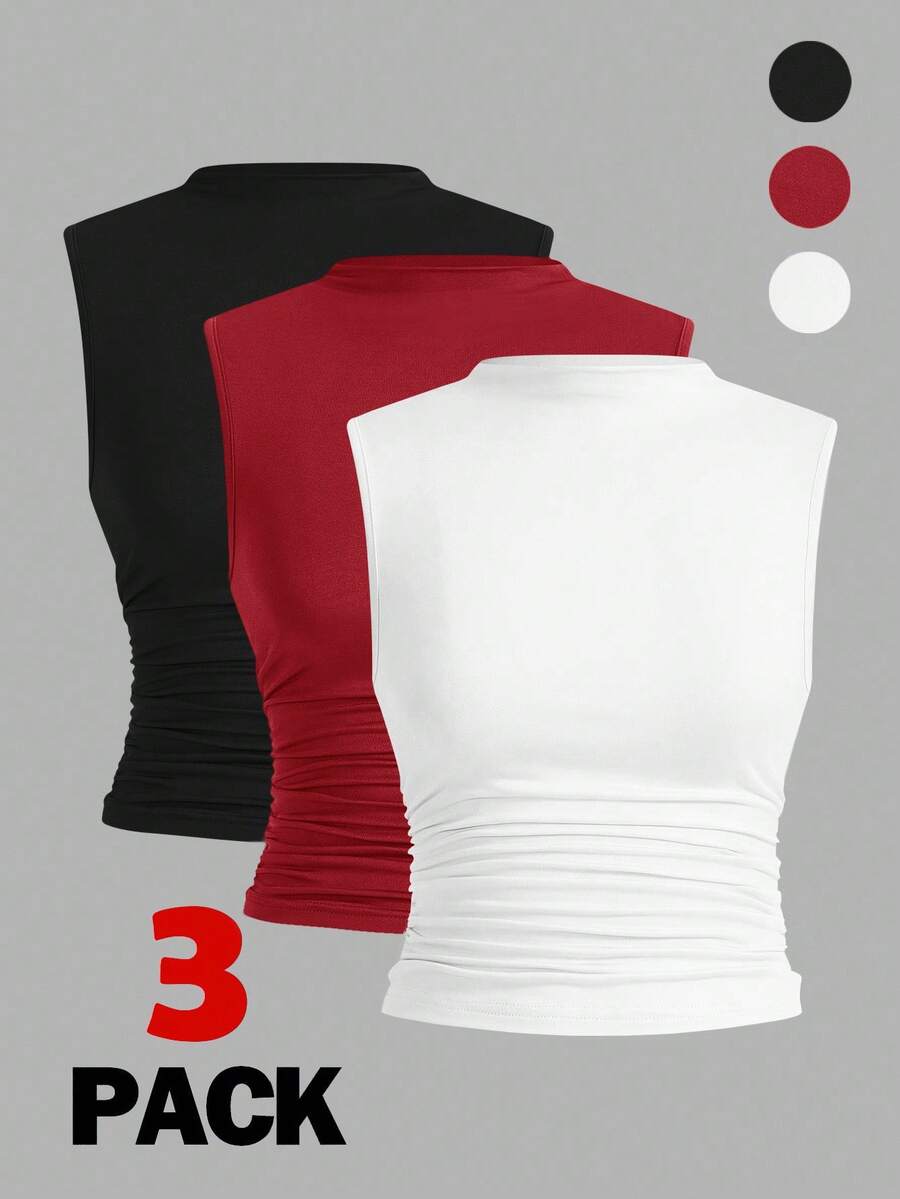 Auralis 3pcs/Set Women Plus Size Sleeveless Fitted Basic Tank Tops Spring To Summer - Multicolor - View 1