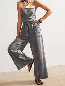 Bohemela 女式休闲水洗复古抹胸连体裤，夏季