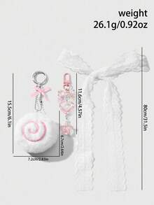 ROMWE Kawaii 3pcs Cute Fluffy Pink Plush Donut, Swirl, Resin Acrylic Butterfly, Heart, Star + 80cm White Lace Headband Combo Set, Keychain Bag Charm, Suitable For Women/Girls Daily Wear, Holiday Gift - Pink - View 5