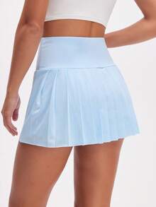 Eassivo Eassivo 女士休闲纯色运动迷你裙（带紧身短裤衬里） - 藍色 - 查看 1