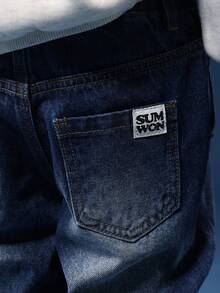 SUMWON 棉质弹力腰带套穿牛仔裤 儿童舒适宽松牛仔裤 休闲日常经典直筒水洗裤 秋冬春装 青少年风格 度假 - 藍色 - 查看 7