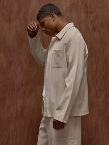 Musero Men Oversized Premium Long Sleeve Enlarged Front Pocket Hidden Button Placket Detailed Shirt /Winter - Apricot - View 4