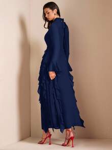 SHEIN BAE Váy dài tay cổ cao màu đỏ thanh lịch dành cho nữ, thích hợp cho các buổi hẹn hò, dạ tiệc - Màu xanh hải quân - Xem 2