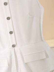 Franclia 2-In-1 Shirt Dress With Pleated Design And Front Opening - Beige - View 4