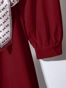 Franclia 时尚纯色新款围巾拼布衬衫裙 - 酒紅色 - 查看 4