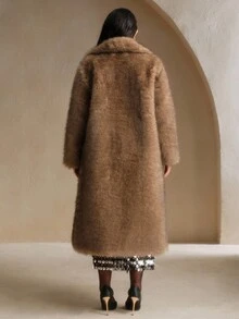 Anewsta New Autumn/Winter Elegant Lady-Like Faux Fur Long Coat, Fashionable Fur & Wool Blend Outerwear For Women