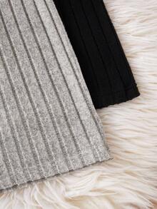 SHEIN 2 件女童罗纹面料仿蝴蝶结直筒休闲裤，舒适休闲，适合外出穿着，黑色和浅灰色 - 彩色 - 查看 6