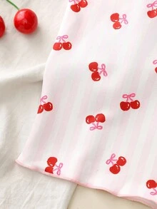 Pink Striped Strawberry Bow Camisole Undershirt For Big Girls