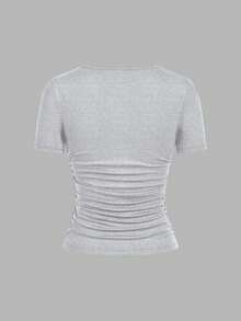 SHEIN EZwear 4件套休闲纯色圆领短袖T恤，黑色、白色、灰色可选，适合秋夏季节穿着，尺码齐全。 - 彩色 - 查看 6