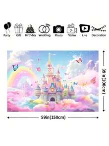 SHEIN 1 Fundal floral de primăvară – Design fluture și castel, fibră de poliester durabilă, ideal pentru evenimente de duș pentru adolescenți și recuzită pentru cabină foto, recuzită pentru studio foto - Multicolor - Vizualizare 6