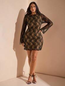 SHEIN BAE 大码女装春夏高街黑色迷你短裙，适合日常、通勤、郊游、约会、下午茶、度假、法式连衣裙、晚礼服、生日礼服、伴娘服、简洁优雅的日常连衣裙、婚纱、伴娘服、小黑裙、鸡尾酒会礼服、适合度假、海滩性感连衣裙 - 黑色 - 查看 7