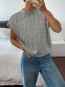 Siren Gaze 女式法式休闲扭纹针织毛衣 - 灰色 - 查看 7
