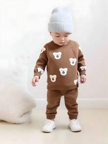 Souflis Souflis Baby Boys Teddy Bear Jacquard Knit Sweater Set, Soft & Thick Fabric, Suitable For Casual Wear, Autumn/Winter Fall - Khaki - View 9