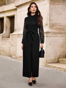 EMERY ROSE Women Jumpsuits Berikat Kontras Lace Zip Plain Anggun - Hitam - View 5