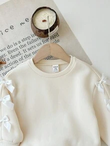 Babygirl Cute Versatile Apricot Bow Long Sleeve Sweatshirt, Autumn/Winter Fall - Apricot - View 6
