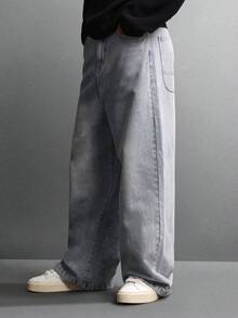 Quần jeans ống rộng cực chất liệu cotton SUMWON, kiểu dáng vintage, dáng suông thoải mái, thời trang đường phố, cạp cao, bộ sưu tập thu đông, màu trơn. - Màu xanh lam - Xem 4